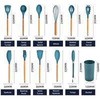 Ensemble d'ustensiles de cuisine en silicone réutilisables et adaptatifs, avec spatule en silicone, outils en acier inoxydable et en bois, pour le camping, 12 pièces, durable