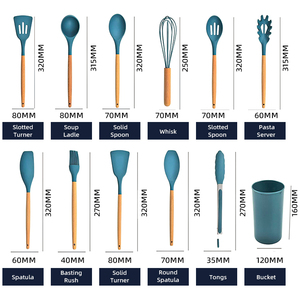 Tái sử dụng thích ứng Silicon nấu ăn Skimmer thép không gỉ gỗ công cụ cắm trại 12 cái <span class=keywords><strong>Silicone</strong></span> nhà bếp đồ dùng thiết lập bền - Product Image 2