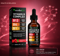 Acentiallabs Complexe de Vitamines B Liquides en Gouttes B1 B6 B12 Niacine & Saveur Framboise Complément Énergétique Cérébral et Cardiovasculaire