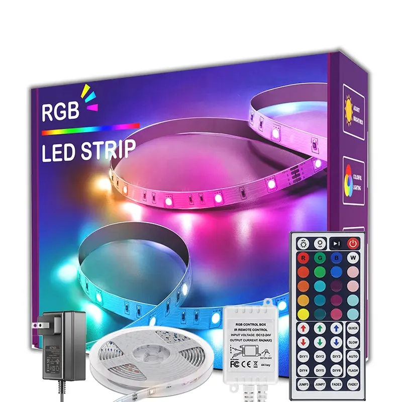 32.8ft 65.6ft RGB LED Strip Tape Ultra Long Led Lights Strip SMD 5050 Color Changing Lights With 44 Keys Remote Control for Home