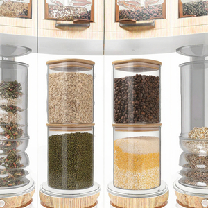 Wholesale 38oz <b>Glass</b> Storage Canister Square Wooden Bamboo Lids Logo Kitchen Pantry Reusable Freshness Food <b>Container</b> - Product Image 3