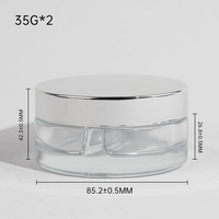 Pot cosmétique en verre transparent à double compartiment de 70 g avec couvercle en aluminium argenté pour crème pour les yeux et blush en crème