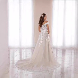 Wedding Dress A-Line Chiffon With Embroidery Sweetheart Neckline Empire Waist Floral Print Light Pink Bride Gown - Product Image 3