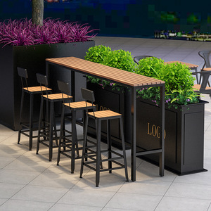 Juego de sillas modernas de madera <span class=keywords><strong>y</strong></span> plástico anticorrosión, taburete alto <span class=keywords><strong>para</strong></span> exteriores <span class=keywords><strong>y</strong></span> mesa larga <span class=keywords><strong>para</strong></span> el hogar, café, té o tiendas de té con leche - Product Image 3