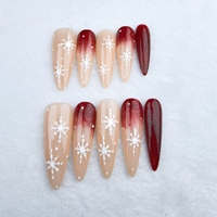Uñas a presión almendra largo blanco copo de nieve diseño alta calidad reutilizable fábrica al por mayor