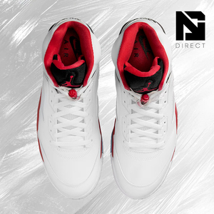 Chaussures de basket-ball Air Jordan 5 Retro 'Fire Red' 2025, blanches, rouges, noires, à tige haute, à lacets, en cuir véritable, baskets de sport pour hommes - Product Image 3
