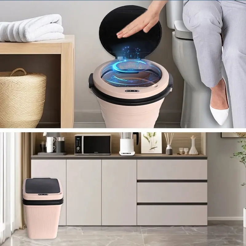 Folding Automatic Smart Garbage Can Plastic Trash Cans Plastic Intelligent Sensor Garbage Can