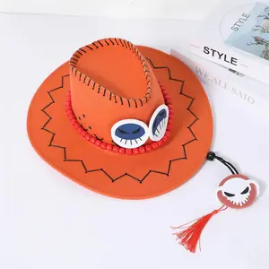 Ace Cowboy Hat Costume Hats Yellow Weard Pirates Regiment Ace Cosplay Fashion Luffy Straw Hat