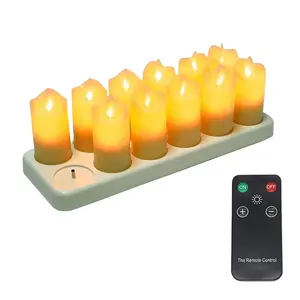 Pacote de 12 velas LED realistas sem chama piscantes com controle remoto de 4 teclas, velas elétricas de plástico em