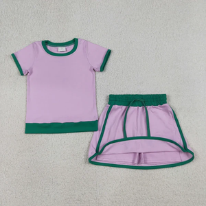 Mama And Me Summer <b>Clothes</b> Short Sleeves Purple Cotton Shirts Skirts Shorts Sets - Product Image 2