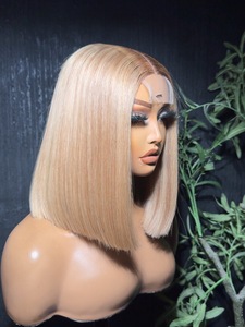 Perruque Bob Courte Blonde Pas Chère, Cheveux Humains Vierges Naturels, <span class=keywords><strong>Dentelle</strong></span> Transparente, Lisse, Couleur Blonde 613, Coupe Dégradée, Perruque Lace Front - Product Image 2