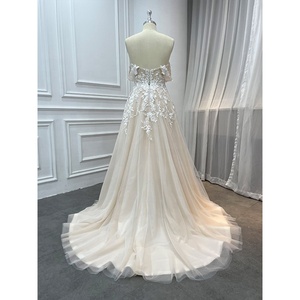 Robes de mariée bohèmes modestes <span class=keywords><strong>2023</strong></span> Nouveaux styles Taobao Champagne Sexy Décolleté épaules dénudées Dentelle <span class=keywords><strong>Robe</strong></span> de mariée civile - Product Image 3