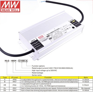 MEAN WELL HLG-480H-C2100A 95% Efficienza Driver LED a Potenza Costante IP65 Impermeabile con Uscita Singola Regolabile 114-229VDC 480W Integrato - Product Image 4