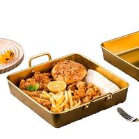 Bandeja Cuadrada Creativa de Acero Inoxidable con Asas, Plato Plano Estilo Coreano para Pollo Frito y BBQ para Restaurantes Comerciales