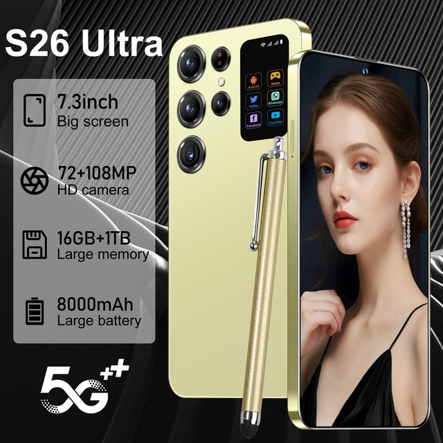 S26 Ultra Original Unlocked 7.3-inch 5G Large Screen Smartphone Deca Core 16GB+1TB CDMA LTE Dual Sim Wholesale Android Phone