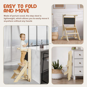 مقعد مطبخ مونتيسوري قابل للطي مقعد مساعد مطبخ قابل للطي للتعلم برج خشبي مقاعد للأطفال - Product Image 4