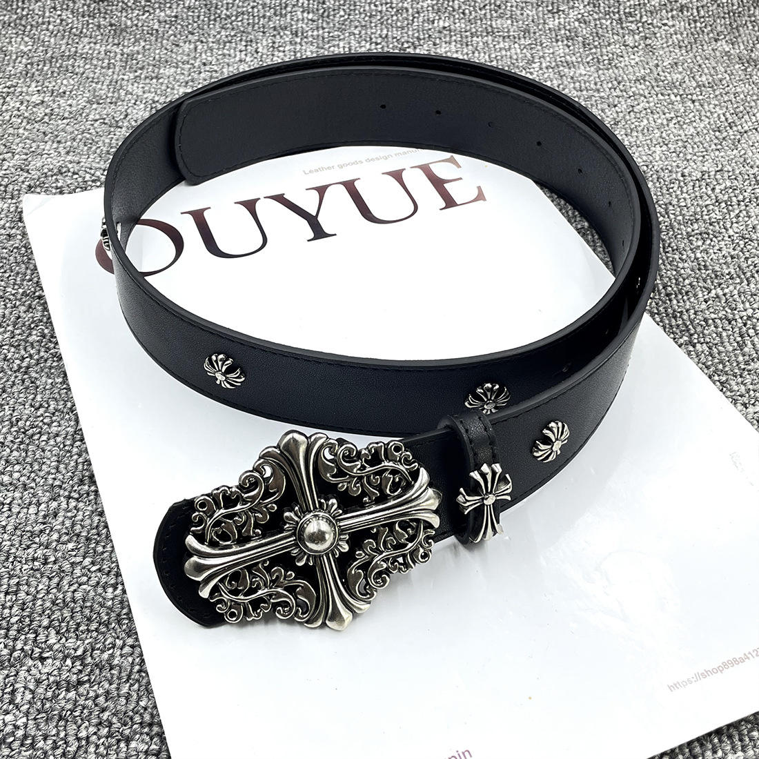 Ceinture langrisser à rivets croisés à motif 8 étoiles noires, 110cm de long 3.7