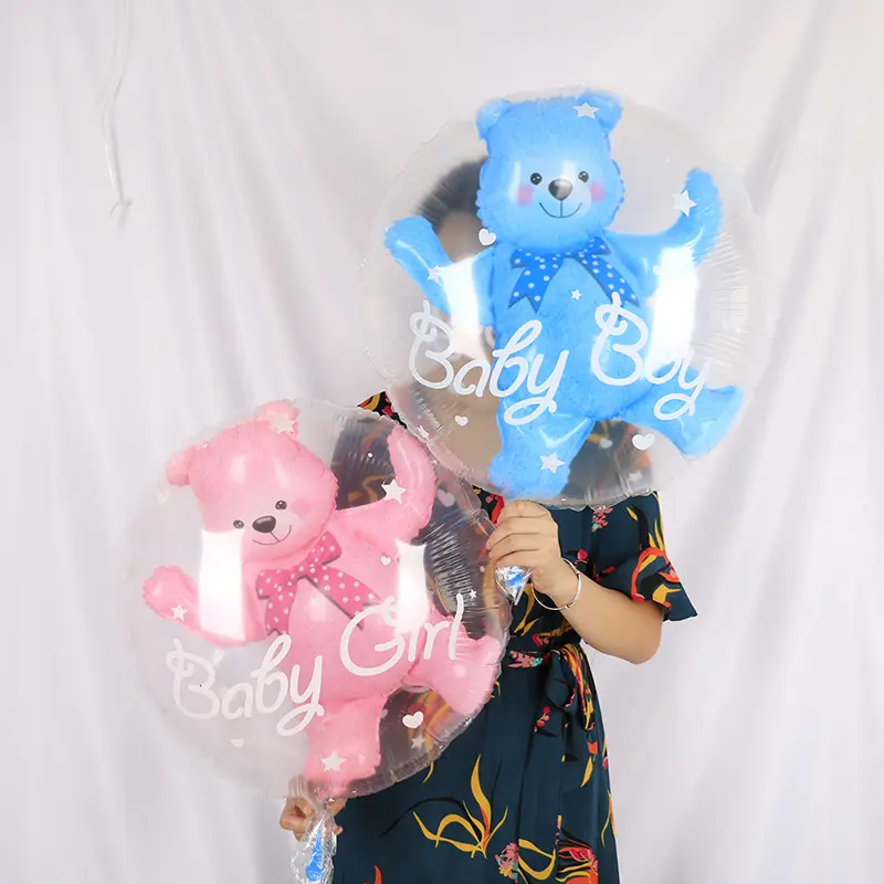 Balon Gelembung Biru Bayi Laki-laki Perempuan Transparan 4D Balon Foil Beruang Dekorasi Pesta Ulang Tahun Dekorasi Baby Shower Balon Bobo