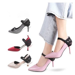 Bande de Fixation en dentelle élastique douce et <span class=keywords><strong>Anti</strong></span>-chute noire, sans nœud, boucle de lacet pour chaussures à talons hauts - Product Image 3
