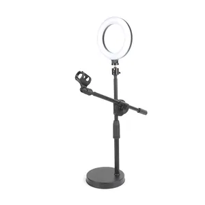 حامل هاتف والثابتة قاعدة معدنية مع قابل للتعديل LED سطح المكتب Selfie مصباح مصمم على شكل حلقة