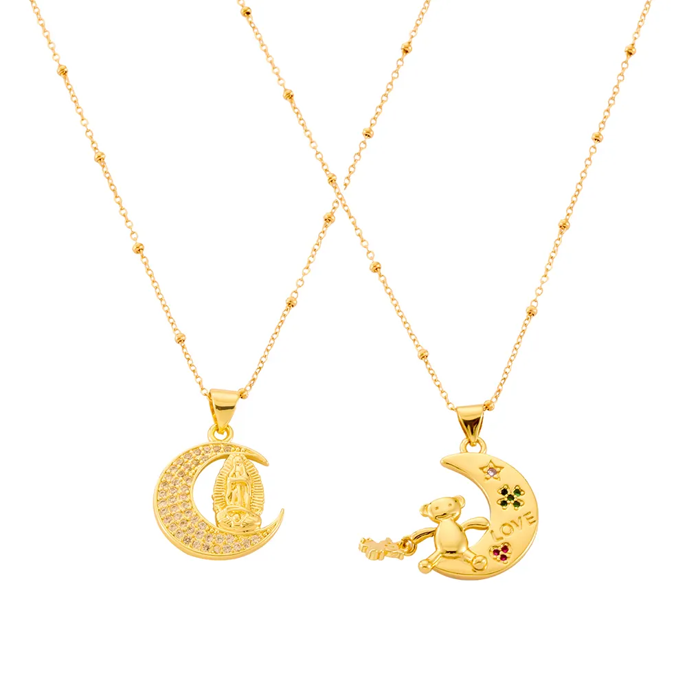 مجوهرات سلسلة شخصية أنيقة بسيطة مطرزة بالخرز مع دلاية على شكل دب ومصممة بشكل ماس، عقد من الفولاذ والتيتانيوم مطلي بالذهب