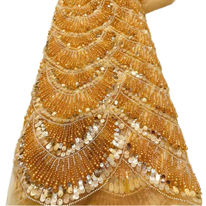 Venta caliente tela de encaje de guipur para mujer patrón de rayas de lujo con lentejuelas estilo tradicional romántico ecológico - Product Image 1