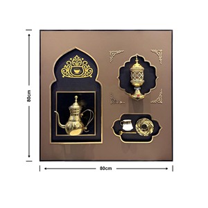 Décor mural 3D en forme de boîte à souvenirs avec cafetière Dallah dorée du Moyen-Orient, service à thé <span class=keywords><strong>arabe</strong></span>, pour le Ramadan et la maison - Product Image 1