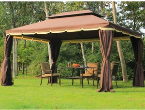 Gazebo moderne en aluminium 10x13 avec toit souple, pour balcon extérieur, cour, avec rideaux en polyester et écrans de ventilation - Product Image 5