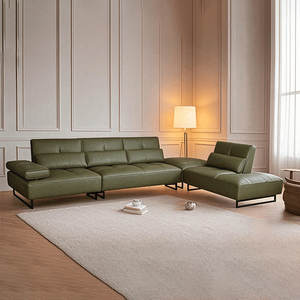 एर्गोनॉमिक्स लकड़ी समायोज्य चेस्टरफील्ड चमड़े के सोफे बिस्तर आरामदायक और होटल के लिए बैकरेस्ट के साथ तीन-सीटर - Product Image 1