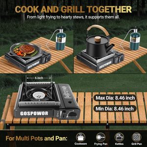 Réchaud portable double combustible (propane et <span class=keywords><strong>butane</strong></span>) pour le camping, 10000 BTU avec pare-vent et allumage automatique - Product Image 2