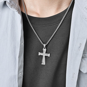<b>Cross</b> Necklace Stainless Steel Pave Setting Men's Hip Hop Pendant Gift Jewelry - Product Image 2