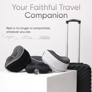Almohadas de Viaje para Avión, Vuelos de Larga Distancia, Soporte para la Cabeza 360°, Kit para Auto y Avión <span class=keywords><strong>con</strong></span> Antifaz 3D Contorneado y Tapones para los Oídos - Product Image 4
