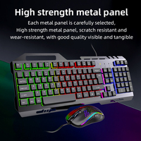 Clavier et souris de jeu rétroéclairés RVB à 104 touches, clavier d'ordinateur silencieux, panneau métallique, clavier filaire pour PC, jeu pour joueur de PC