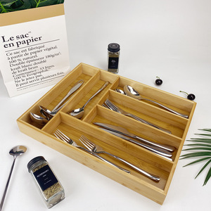 Organizador de Cubiertos de Bambú, Seis Compartimentos, Rectangular, Divisor de Cajones de Cocina, Bandeja para Utensilios - Product Image 1