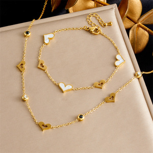 Heart Shape Shell Necklace And <b>Bracelet</b> <b>Set</b> Women's Everyday Wear Stainless Steel Jewelry Fine Jewelry <b>Sets</b> - Product Image 1