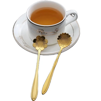 Petite cuillère à café et à thé en forme de fleur, cuillère à café mignonne en argent, or, acier inoxydable, cuillère à dessert pour glace