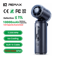 Ventilateur portable REMAX MF129 2-en-1 avec batterie externe 10000 mAh, refroidissement semi-conducteur 17500 tr/min 22,5 W, câble intégré et écran LED