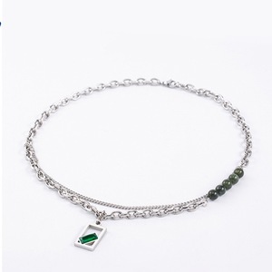 Collana Classica alla Moda in Stile <span class=keywords><strong>Maschile</strong></span> e <span class=keywords><strong>Femminile</strong></span>, Semplice ed Elegante, in Pietra Naturale a Doppio Strato, Acciaio Inossidabile Placcato Oro 18K - Product Image 4