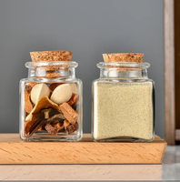 Pot en verre carré transparent de 50 ml, récipient alimentaire avec couvercle en liège pour biscuits, salades, gelées et gâteaux