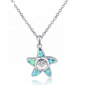 Nouveau design de bijoux en diamant dansant, argent sterling 925, opale bleue, étoile de mer et pendentif en diamant dansant - Product Image 1