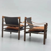 Fauteuil Suspendu Safari en Bois Massif avec Sangles en Cuir, Assise en Toile et Coussin Capitonnée – Chaises d'Appoint pour Salon et Mobilier de Maison