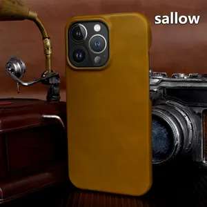 Luxury Leather Case Leather Phone Case For Iphone 14 For Iphone 13 12 Oil Wax Pattern Real Leather Phone Cover