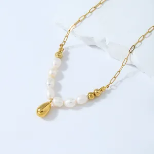 Ruigang, collar de joyería de moda personalizado, collar de gota de agua con cuentas de perlas delicadas, collares de perlas de agua dulce al por mayor