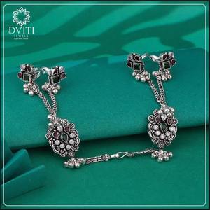 Bijoux de pied traditionnels Pagpaan en argent 925, oxydés, sertis de pierres, ethniques, Payal de mariée pour femmes - Product Image 3