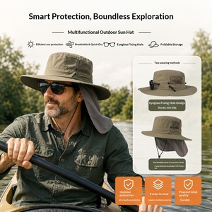Cappello <span class=keywords><strong>da</strong></span> Pescatore Estivo <span class=keywords><strong>da</strong></span> <span class=keywords><strong>Uomo</strong></span> in Nylon con Ampia Tesa, Regolabile, Anti-UV, Impermeabile, Traspirante e Pieghevole, Ideale per Alpinismo e Pesca - Product Image 4