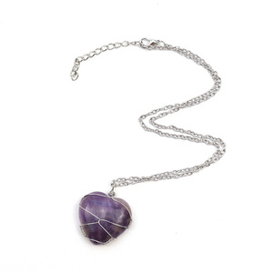 Nouveau Collier Artisanal en Argent en Forme de Cœur, Pierre Précieuse Naturelle Brute Améthyste Cœur de Pêche, Modè<span class=keywords><strong>le</strong></span> N550 - Vente Flash - Product Image 5