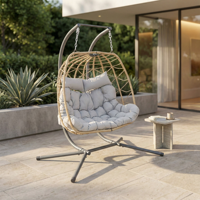 Fauteuil suspendu double moderne pour l'extérieur, cadre en acier métallique, chaise à bascule en rotin PE, siège à bascule robuste, coussin imperméable, patio