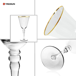 Lot de verres à vin rouge en cristal soufflé à la main avec perles et bordure dorée pour mariage - Product Image 3