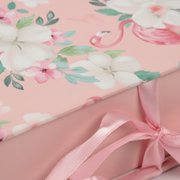 Boîte cadeau rigide personnalisée en forme de livre, doublée d'éponge, rose flamant rose, en carton magnétique gaufré, recyclable, avec fermeture à ruban, pour mariage