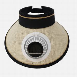 Chapeau de soleil pour femme avec ventilateur solaire rechargeable, visière ouverte en paille pour l'<span class=keywords><strong>extérieur</strong></span> - Product Image 5